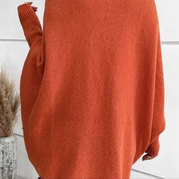 Burnt Orange Boho Womens Waterfall Collar Batwing Sleeve Cardigan - Picture 2 of 5